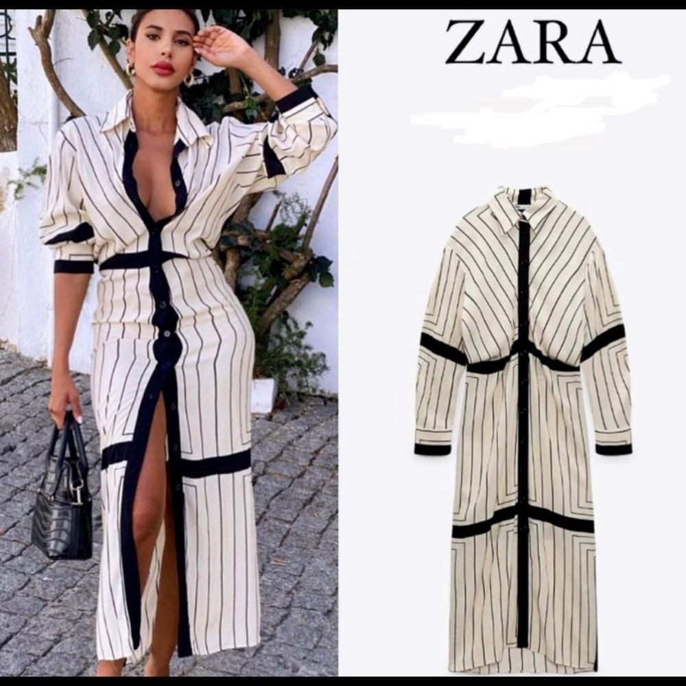 Zara Black and White Striped Dress